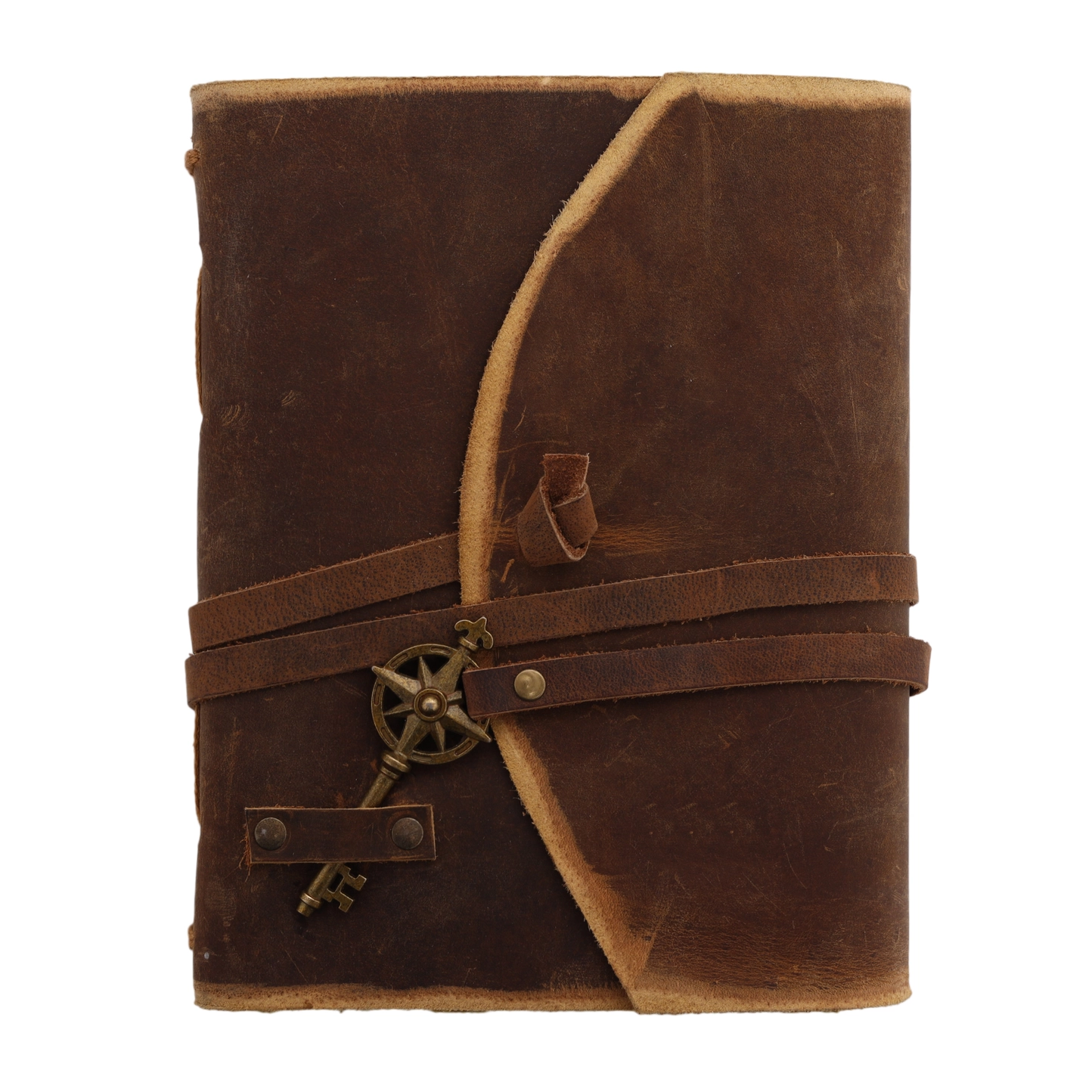 Vintage skinninbunden grimoarjournal med dekorativ nyckel handgjord läderjournal 15×20 cm - R K Handicrafts Craft Junky