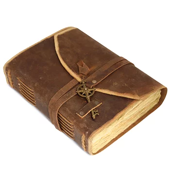 Vintage skinninbunden grimoarjournal med dekorativ nyckel handgjord läderjournal 15×20 cm - R K Handicrafts Craft Junky