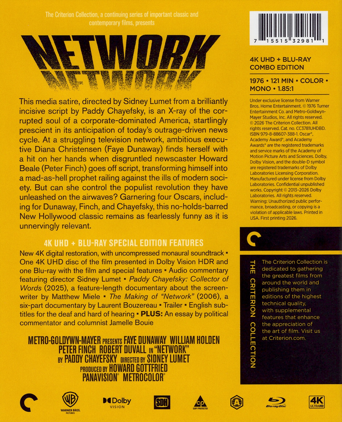 Network (Criterion Collection) (ej svensk text) (4K Ultra HD + Blu-ray) - 2
