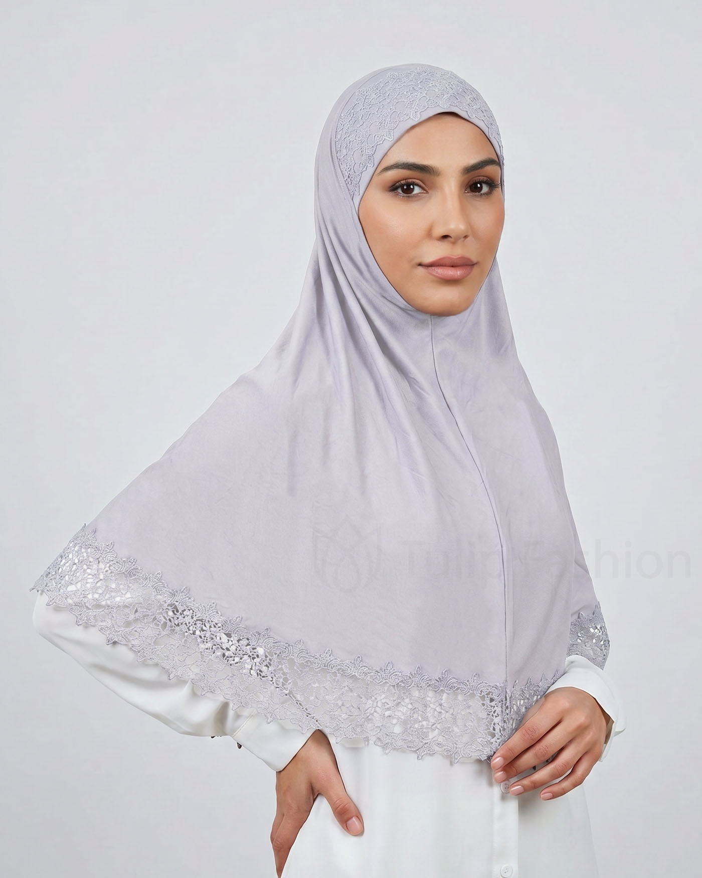 Hijab Al Amira Viscose Lace XL - Light Gray - 2