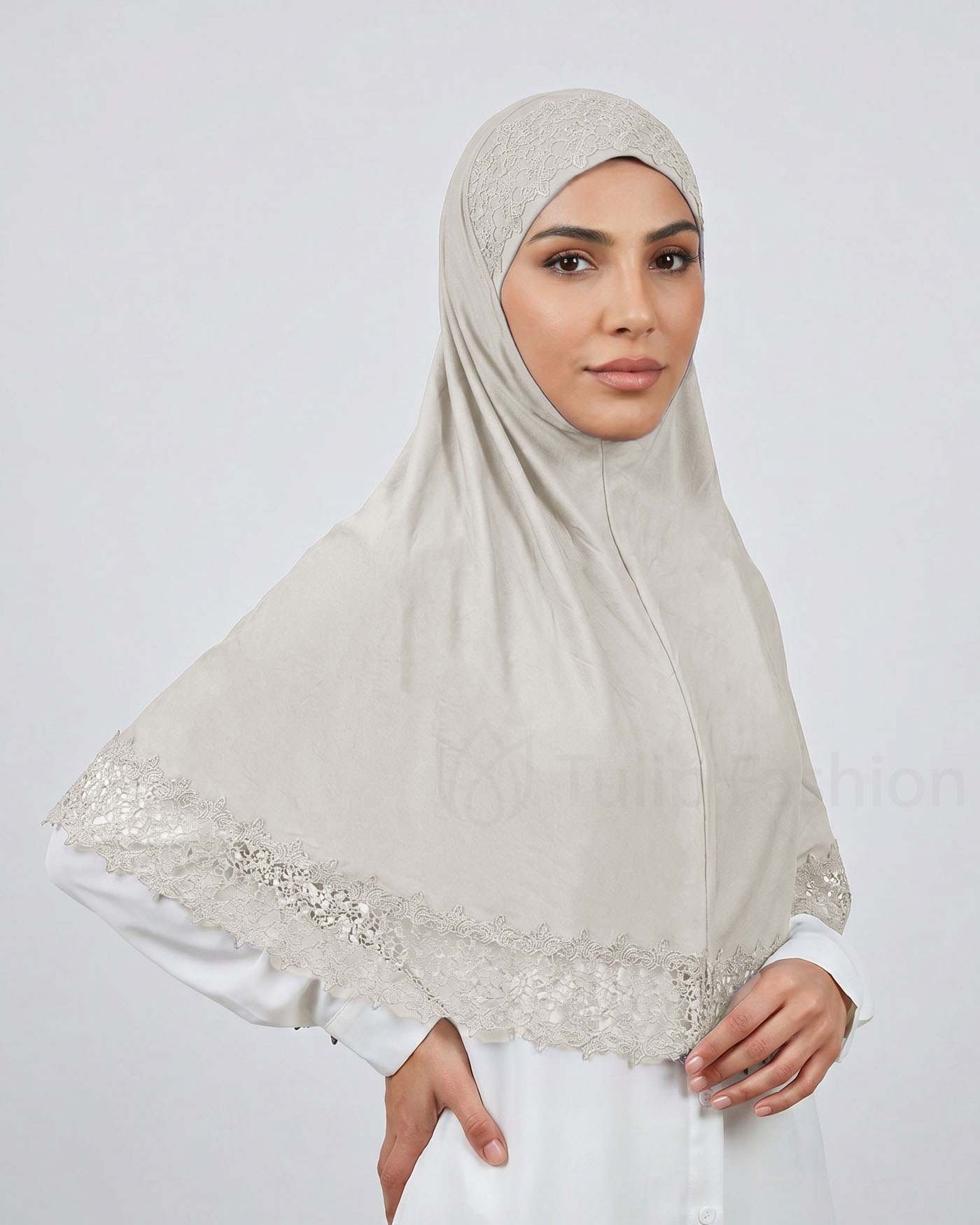 Hijab Al Amira Viscose Lace XL - Light Beige - 2