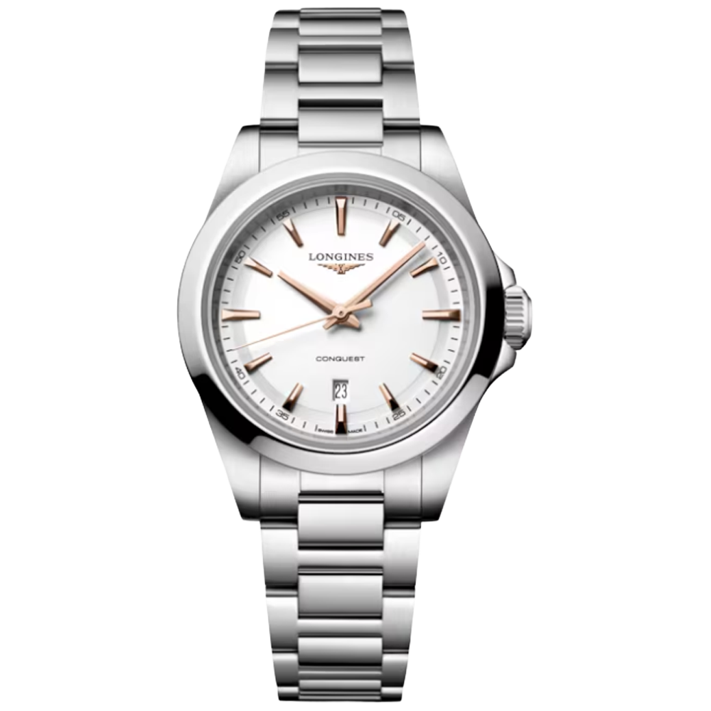 Longines Conquest Quartz 2026, silver med rosé index 30