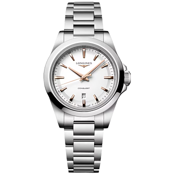 Longines Conquest Quartz 2026, silver med rosé index 30