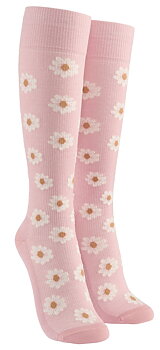 Wiges Stödstrumpor Rosa med Vita Blommor