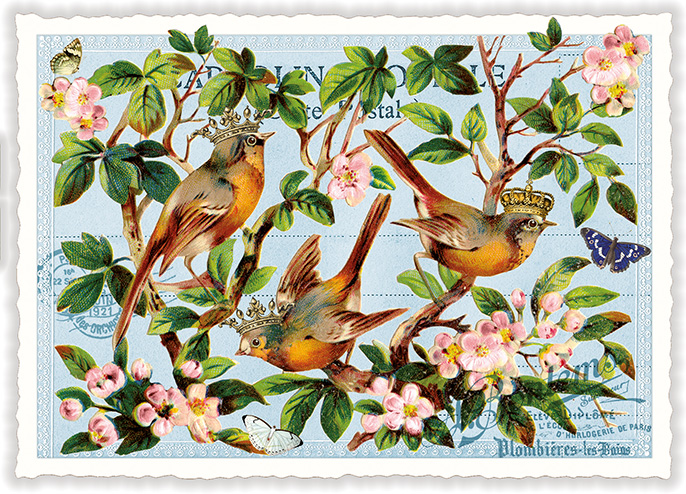 Birds in crowns, Postcard