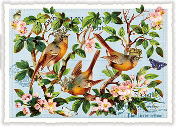 Birds in crowns, Postcard