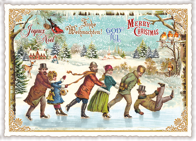 Merry Christmas, skating, Postcard