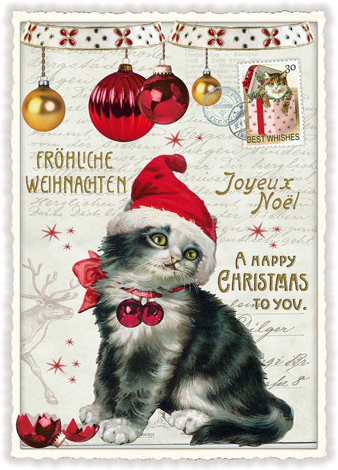 Happy Christmas Cat, Postcard
