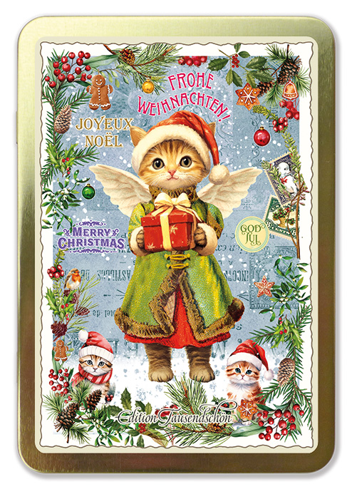 Merry Christmas Cat, Postcards in Metallbox