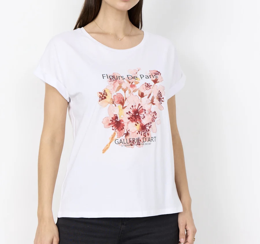 SC-RINA FP 18 vit t-shirt med blomtryck