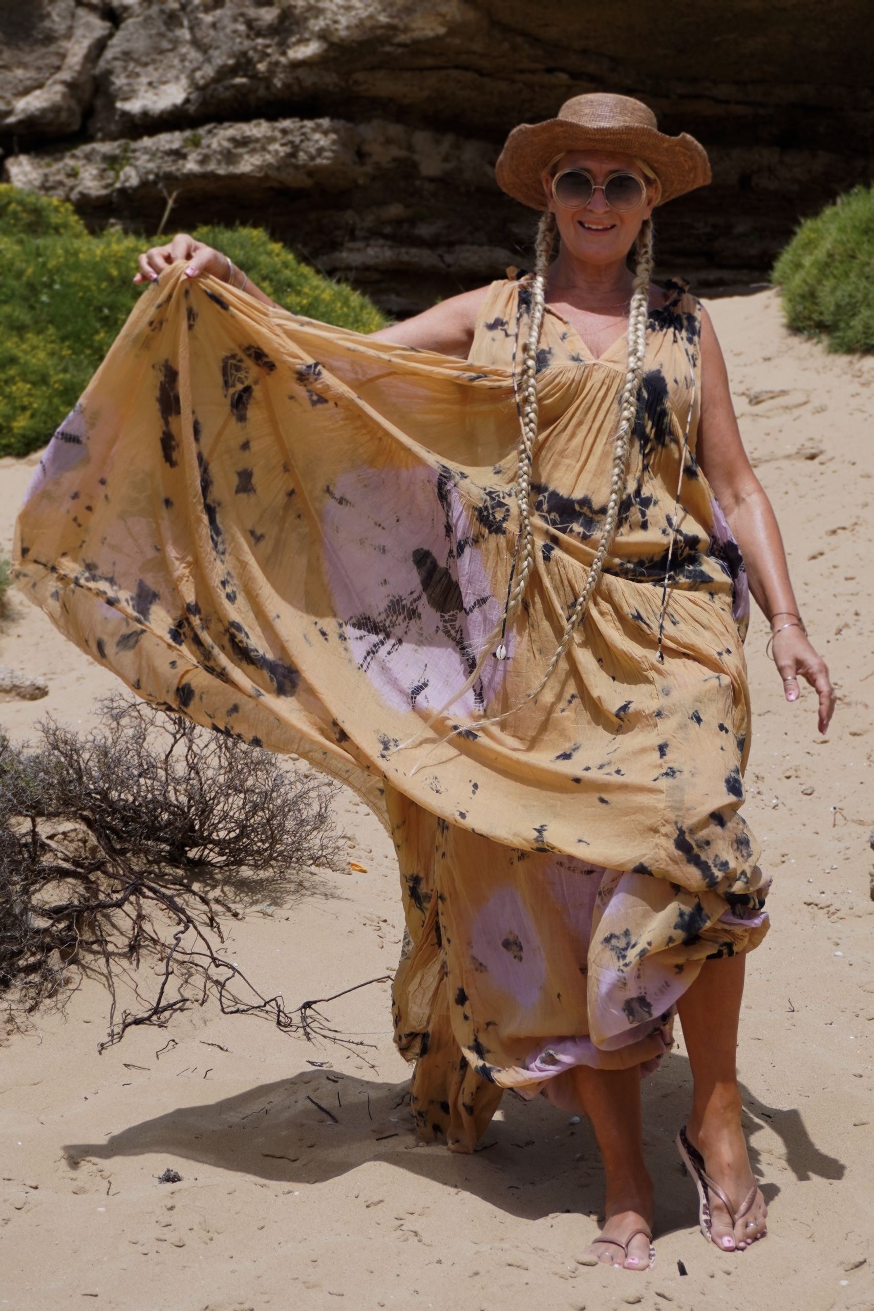 CAROLE MAXI COTTON BATIK  DRESS FAMI BEIGE LILA  - 4