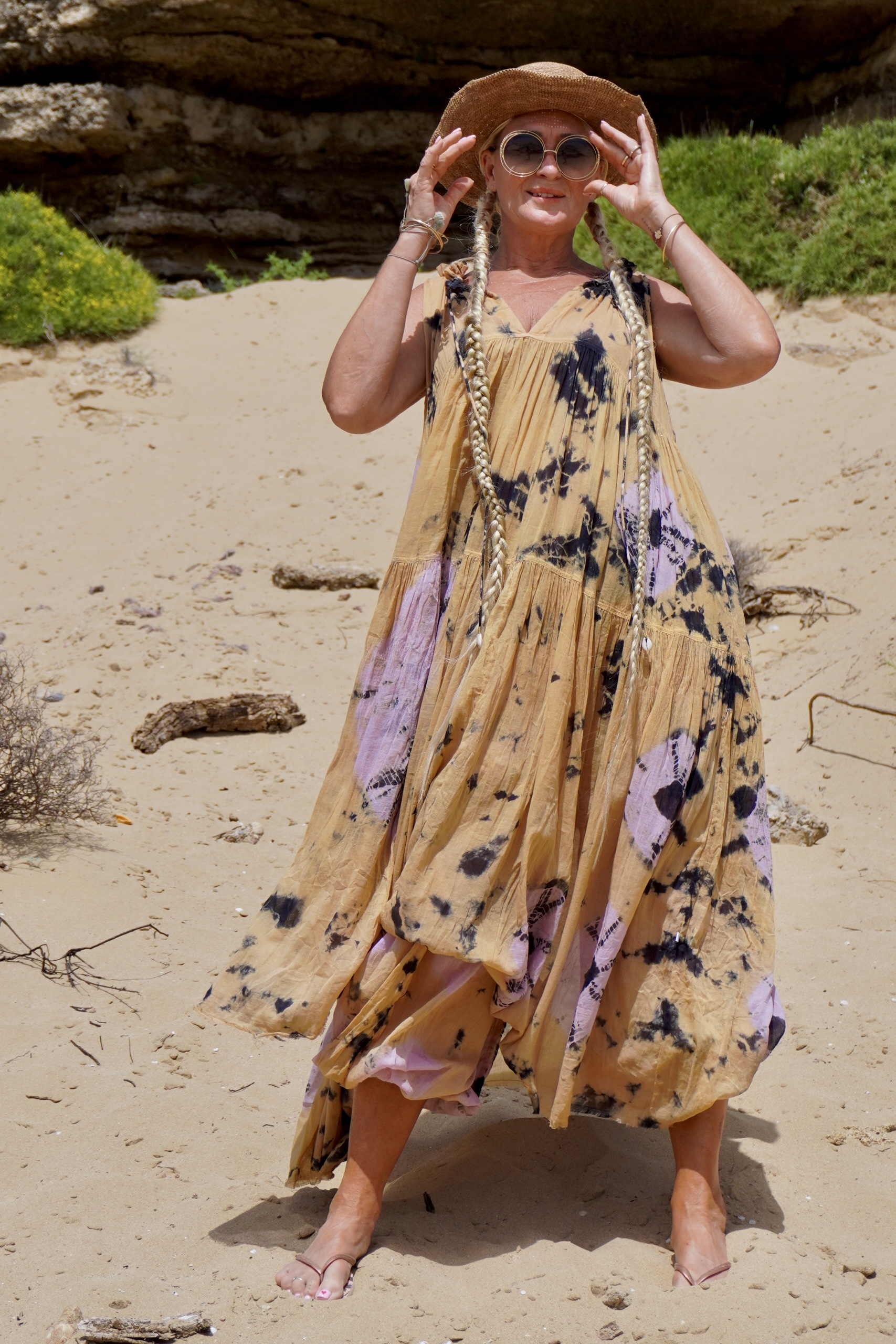 CAROLE MAXI COTTON BATIK  DRESS FAMI BEIGE LILA  - 5