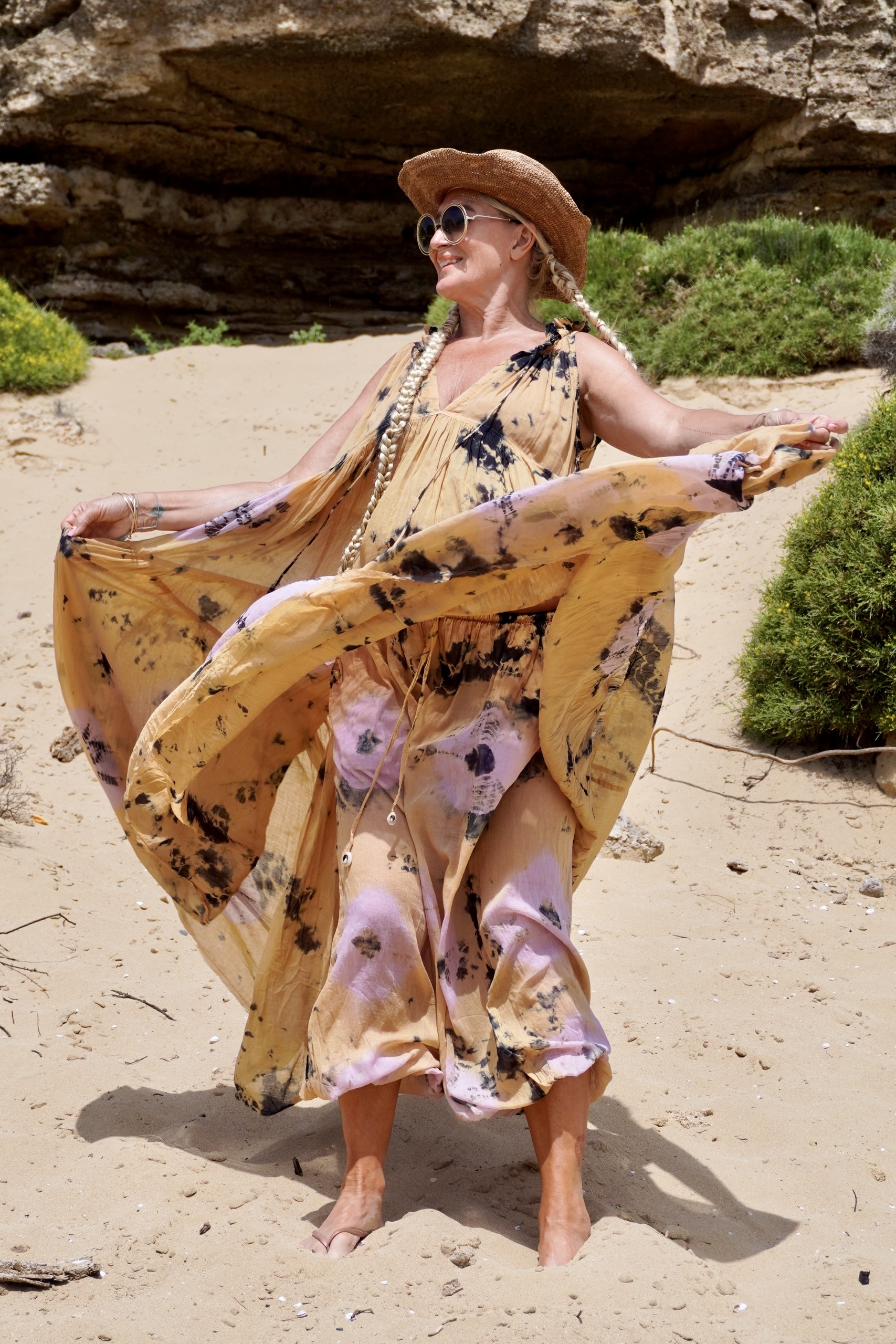 CAROLE COTTON BATIK PANT FAMI BEIGE LILA 