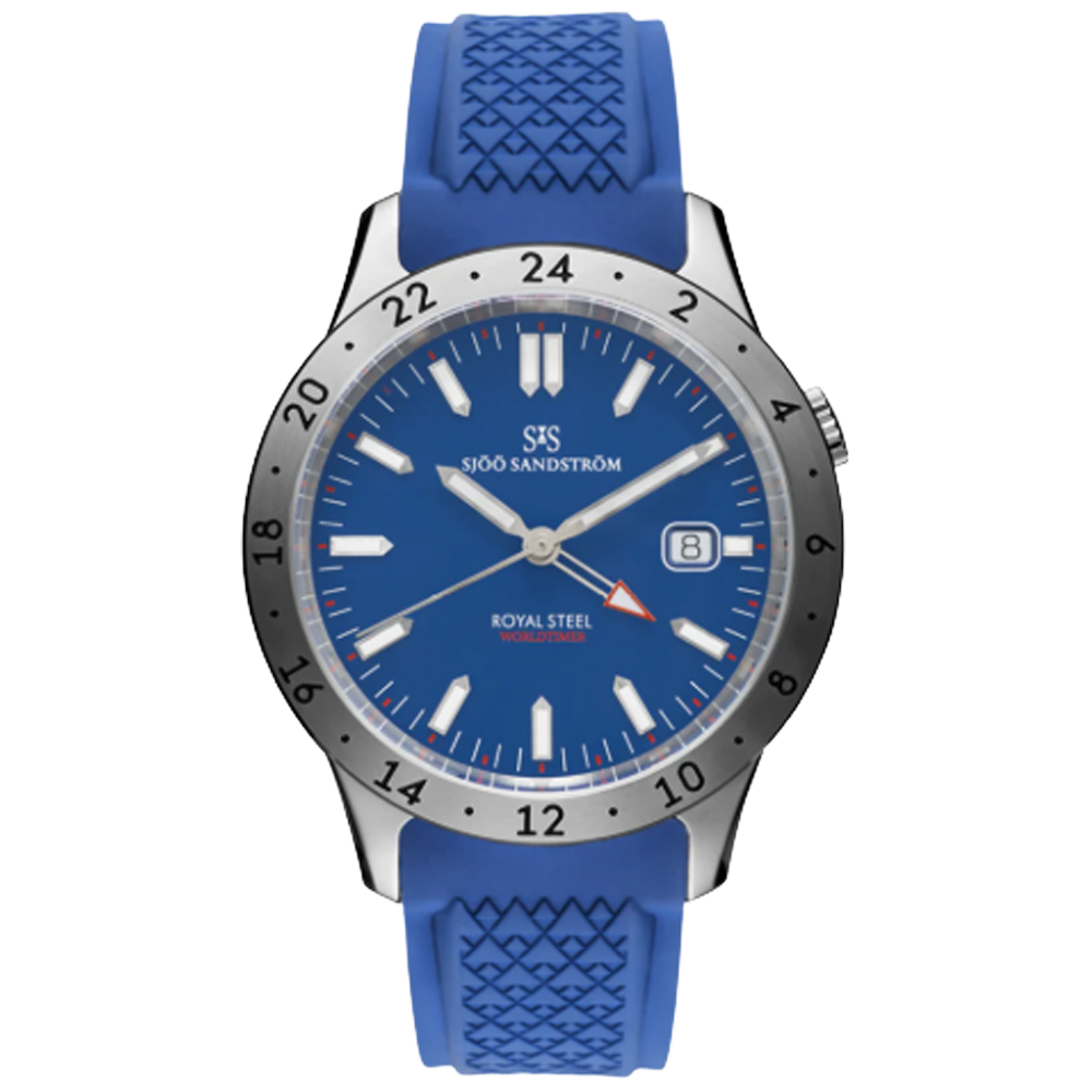 020814 Sjöö Sandström Royal Steel Worldtimer 41 blå