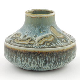 Carl-Harry Stålhane (1967) Unique Modern Vase with Blue/Green Glaze 10/8 cm