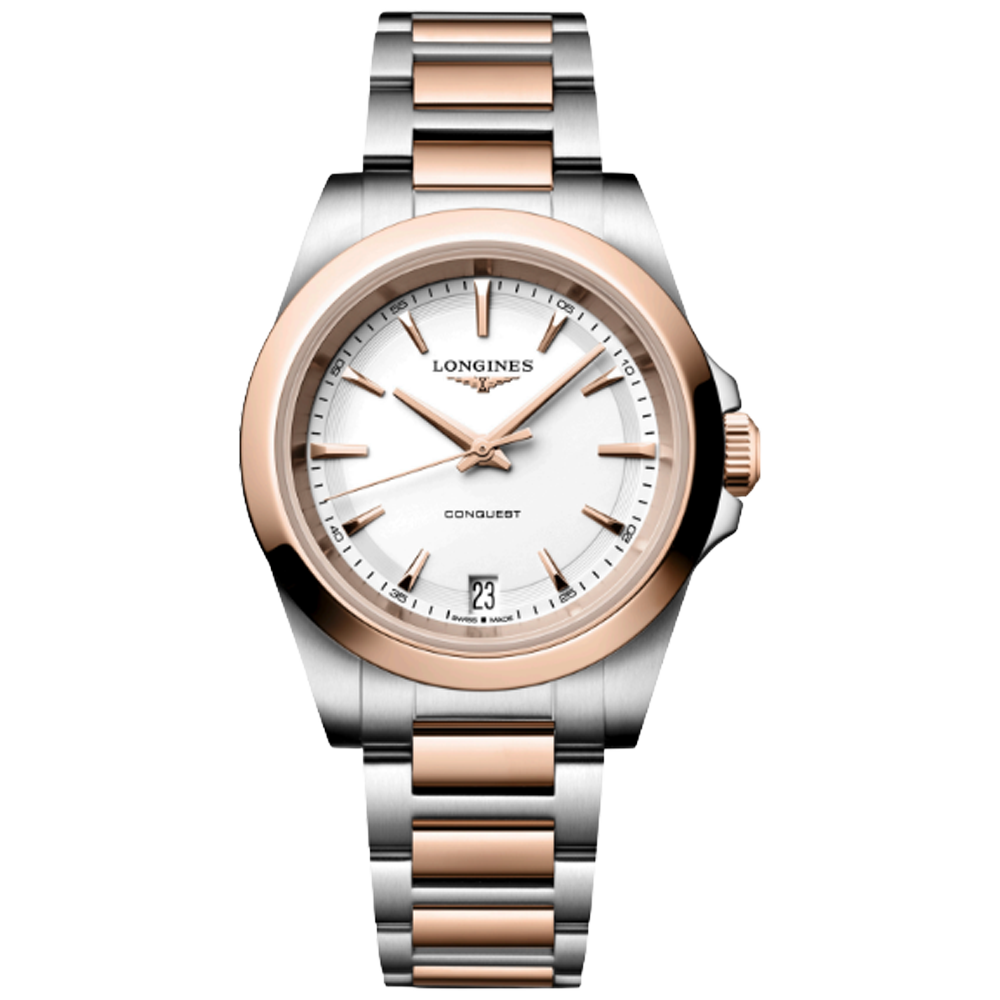 L3.460.3.18.7 Longines Conquest Quartz 2026, silver och roséguld 34