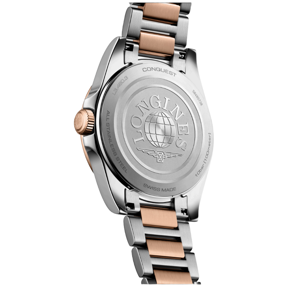 L3.460.3.18.7 Longines Conquest Quartz 2026, silver och roséguld 34 baksida