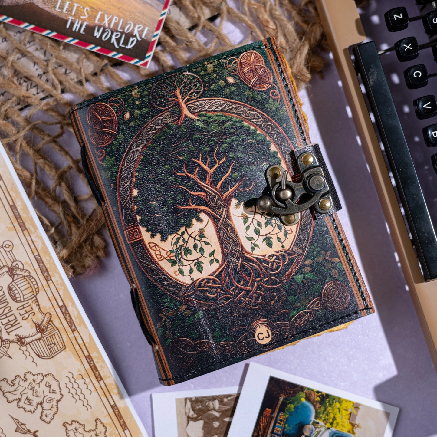 Läderjournal med Vintagepapper & Trädmotiv - R K Handicrafts Craft Junky - 6