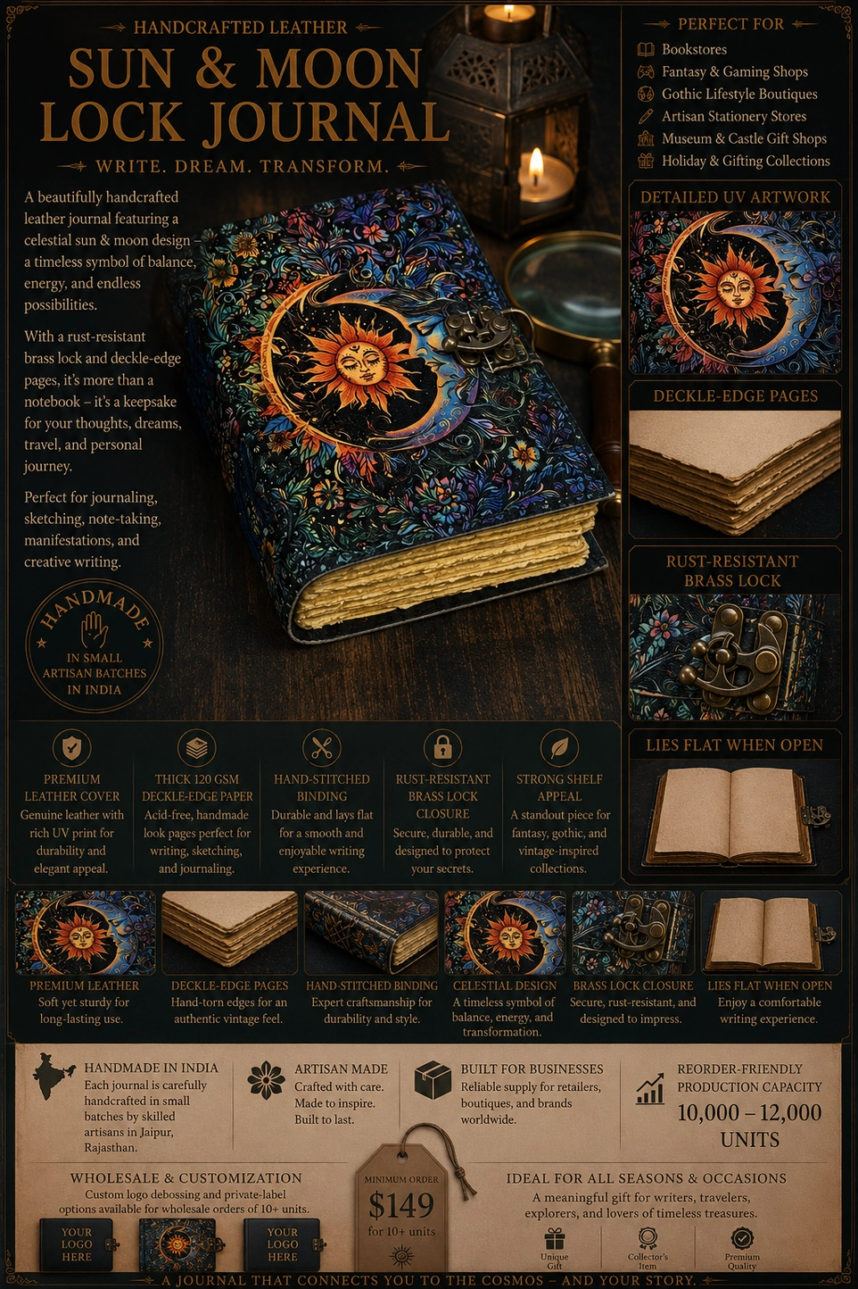 Handgjord Lädernjournal med Sol & Måne Grimoire - R K Handicrafts Craft Junky - 7