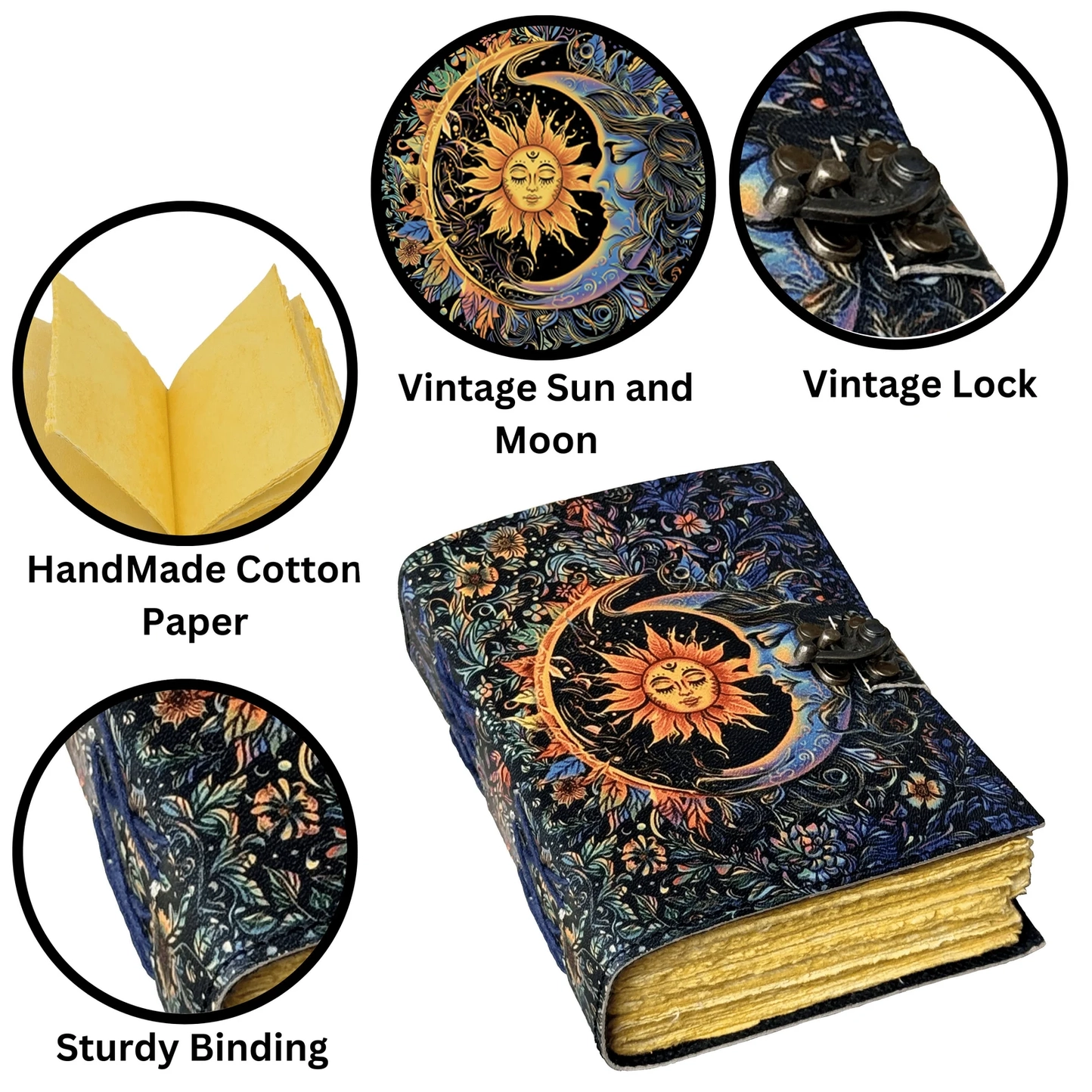 Handgjord Lädernjournal med Sol & Måne Grimoire - R K Handicrafts Craft Junky - 4