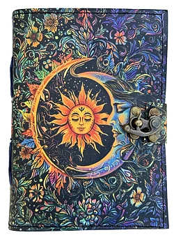 Handgjord Lädernjournal med Sol & Måne Grimoire - R K Handicrafts Craft Junky