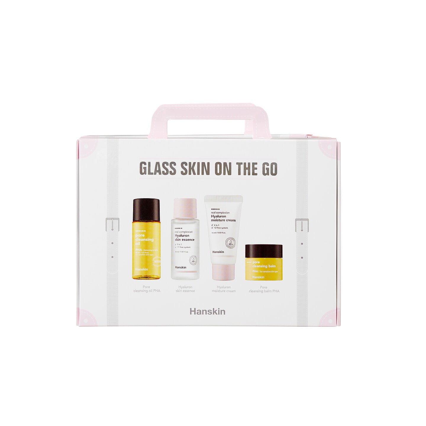 Hanskin Glass Skin On the Go (PHA Oil 30ml / Hyaluron Essence 30ml / Hyaluron Cream 15ml / PHA Balm 8g)