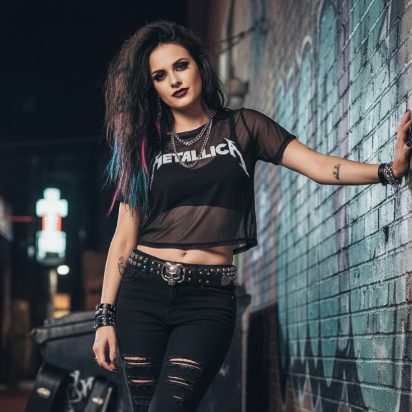 Metallica Mesh-Crop-Top Til Kvinder: Logo (Sort)