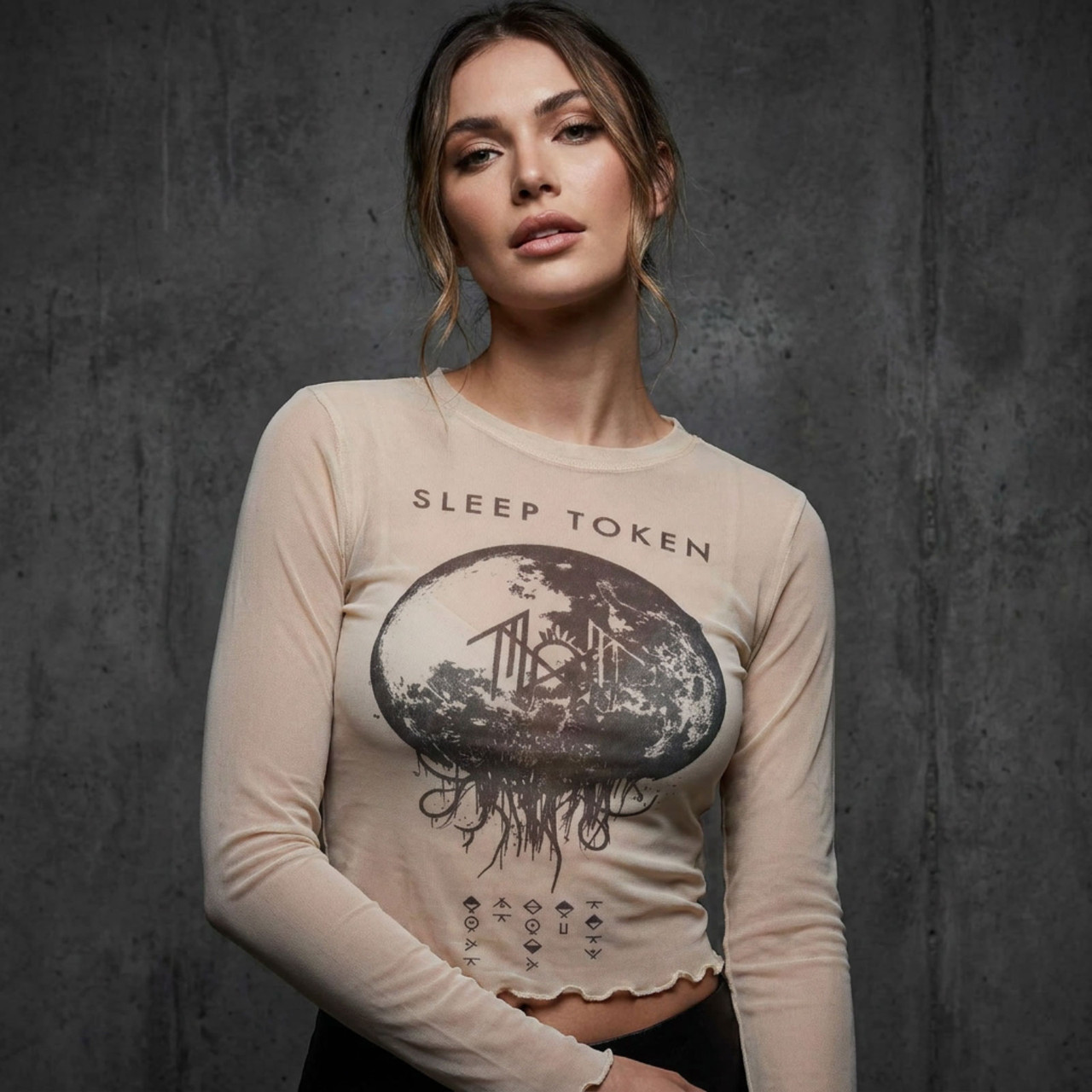 Sleep Token Langermet Mesh-Crop-Top For Damer: Take Me Back To Eden (Naturfarget)