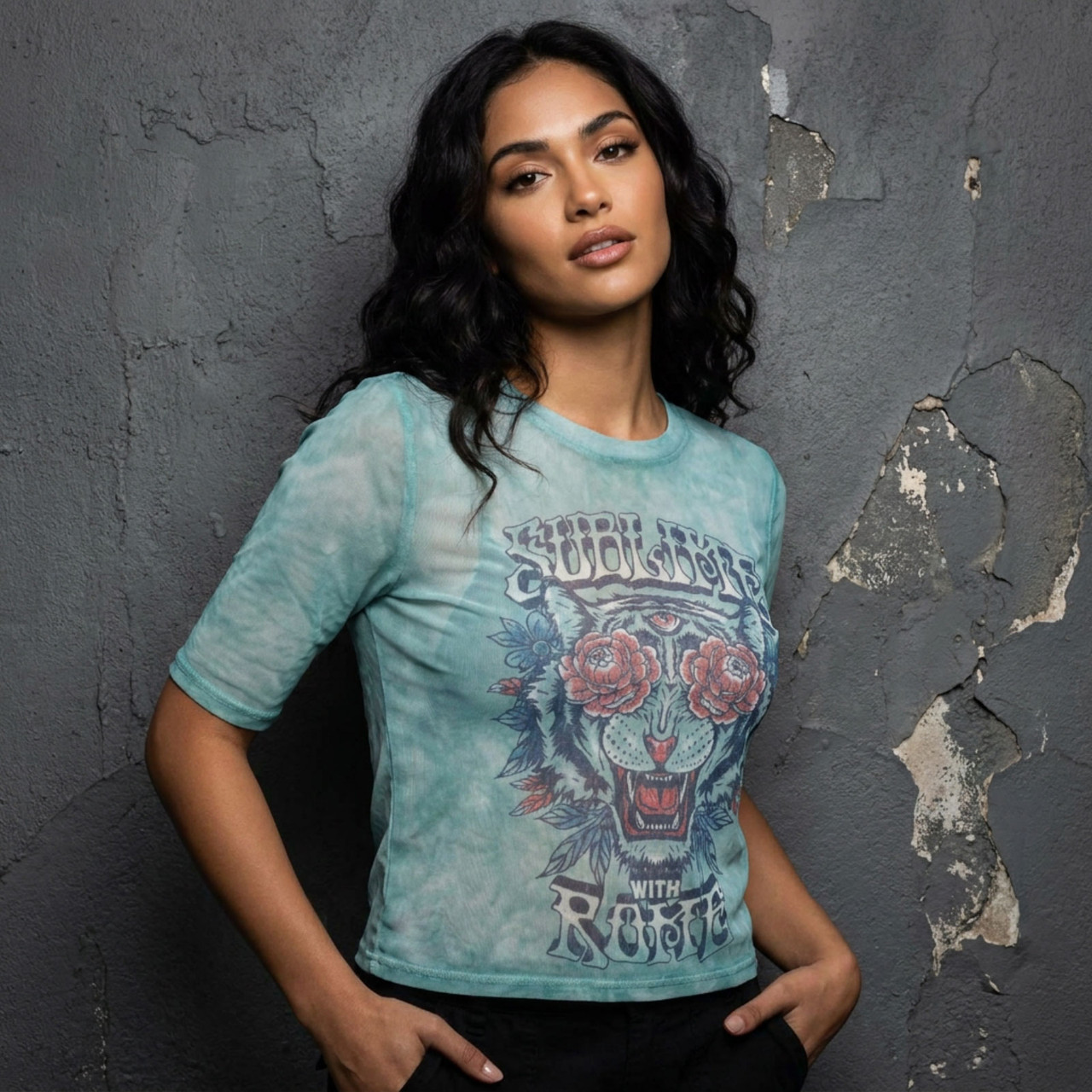 Sublime Damemesh-Crop-Top: With Rome (Lyseblå)
