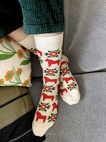 Strumpor Dalahäst med kurbits blommor, stl. 36-40 