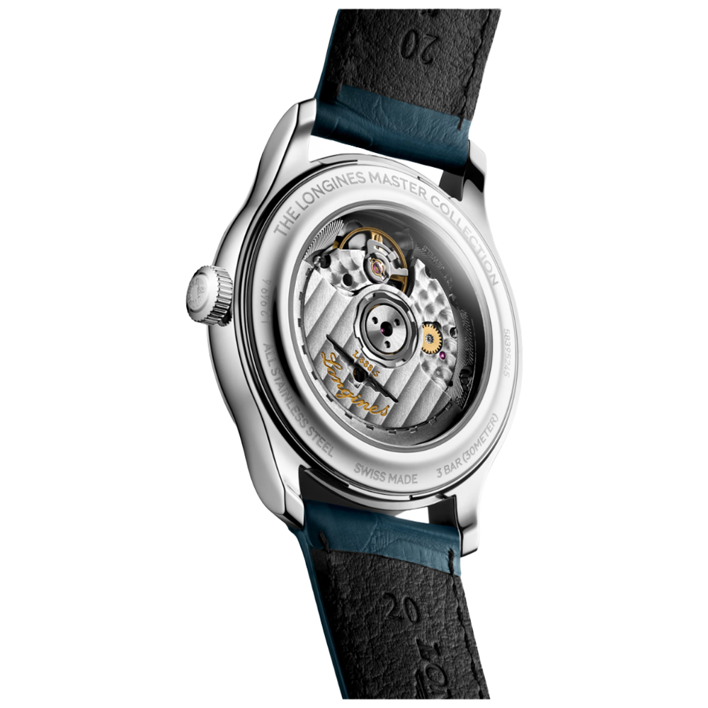 L2.949.4.73.2 Longines Master Collection 39 vit med alligatorband baksida