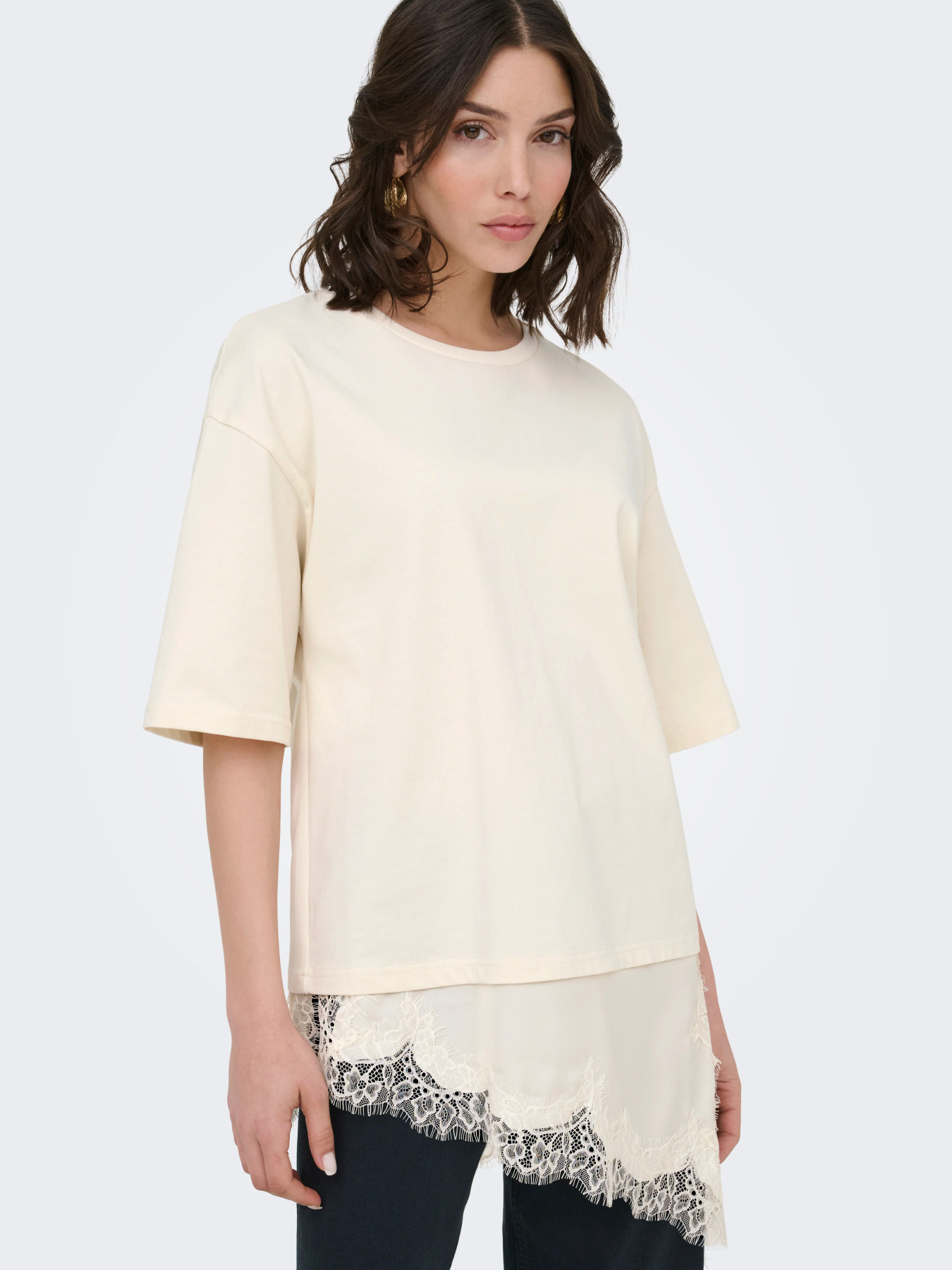 JDYALMA 2/4 LACE DETAIL T-SHIRT JRS NOOS Egret - 3