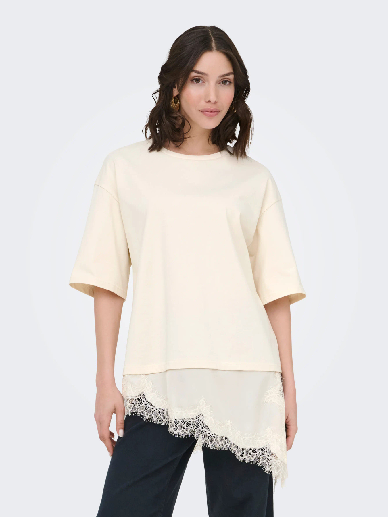 JDYALMA 2/4 LACE DETAIL T-SHIRT JRS NOOS Egret - 4