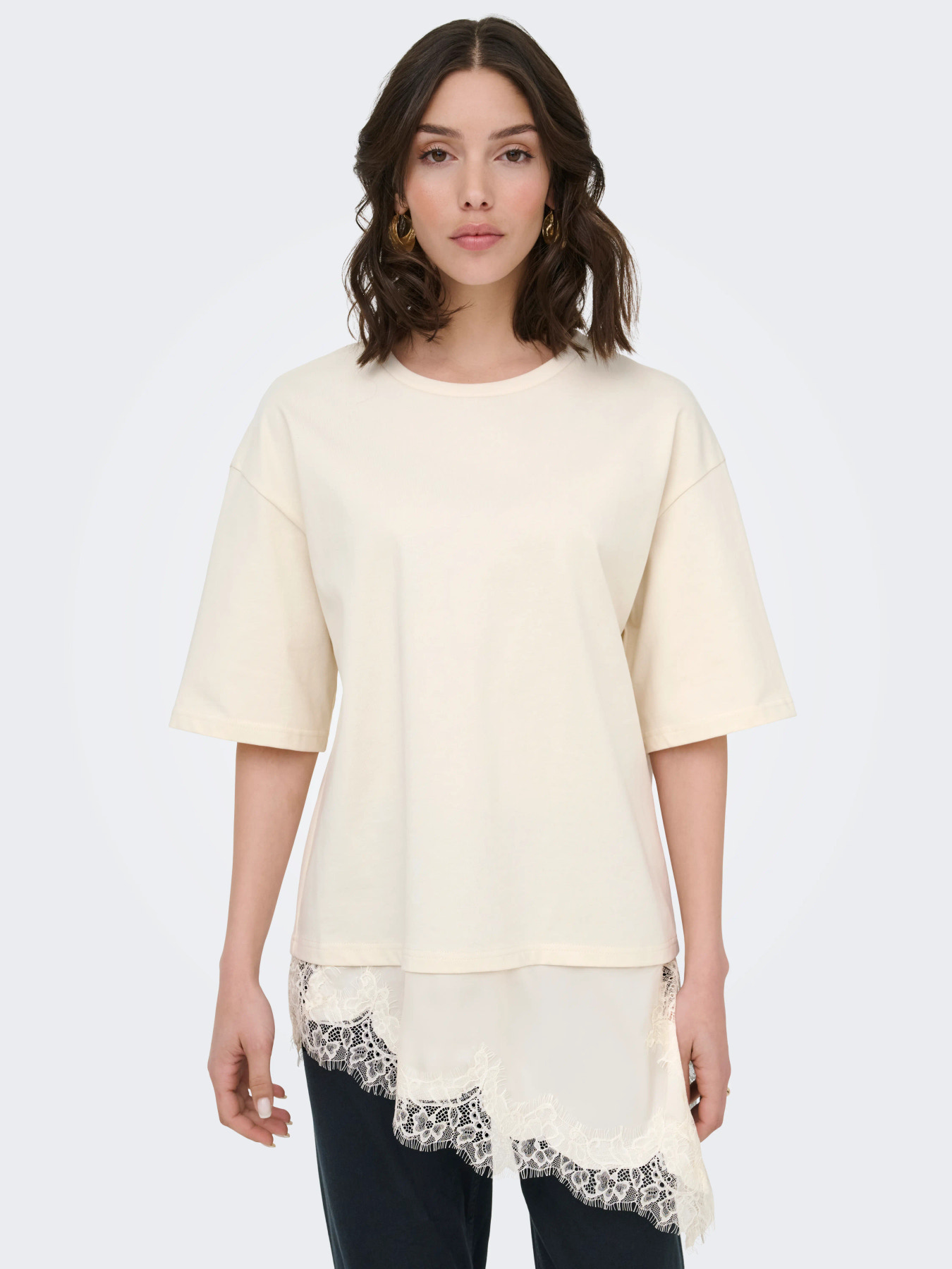 JDYALMA 2/4 LACE DETAIL T-SHIRT JRS NOOS Egret - 5