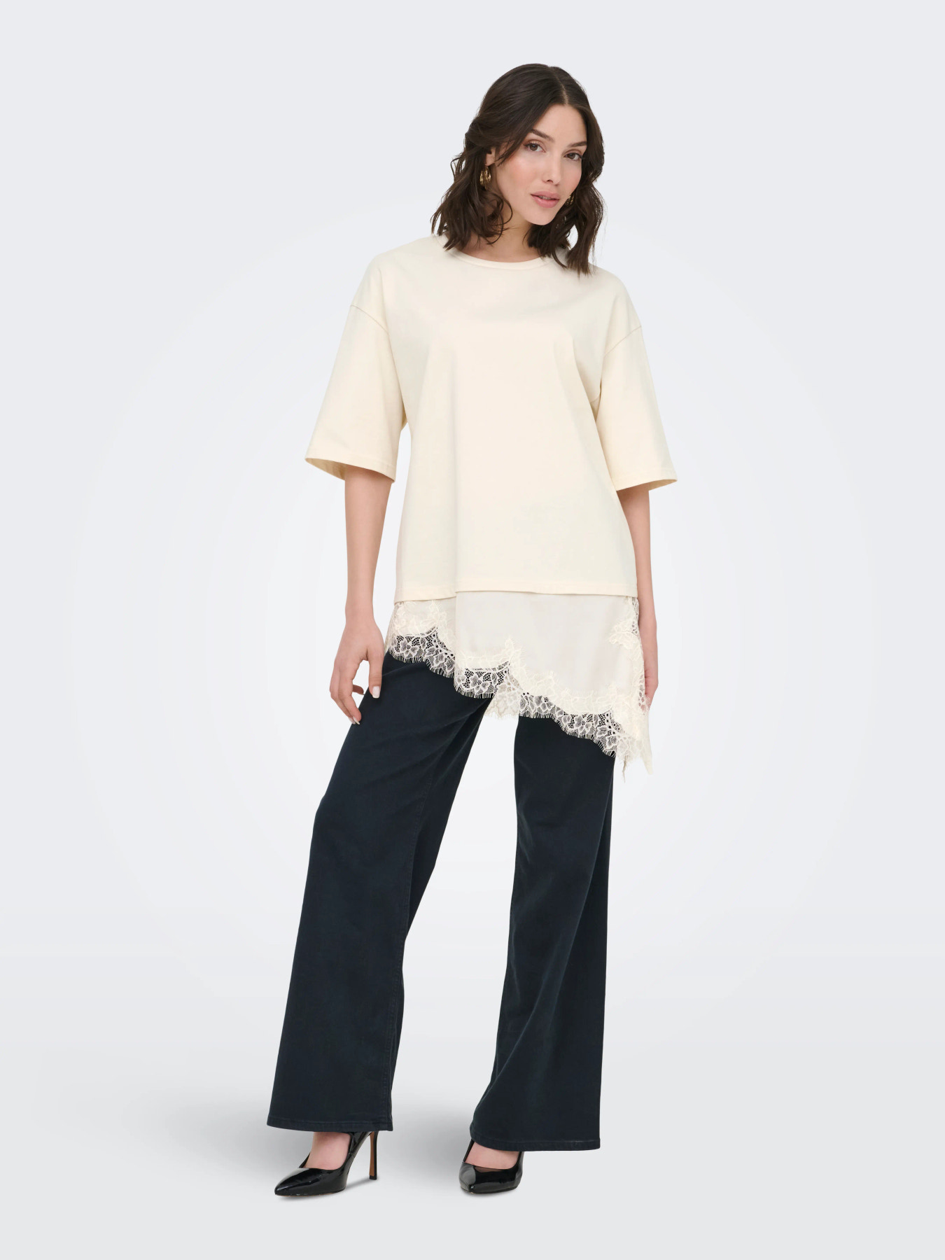 JDYALMA 2/4 LACE DETAIL T-SHIRT JRS NOOS Egret - 6