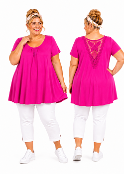Tunika med virkad spets i rygg, fuchsia 