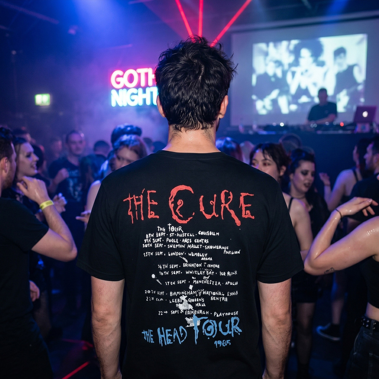 The Cure Unisex Premium Carbon T-Shirt: The Head Tour '85 (Black) (Back Print) - 2