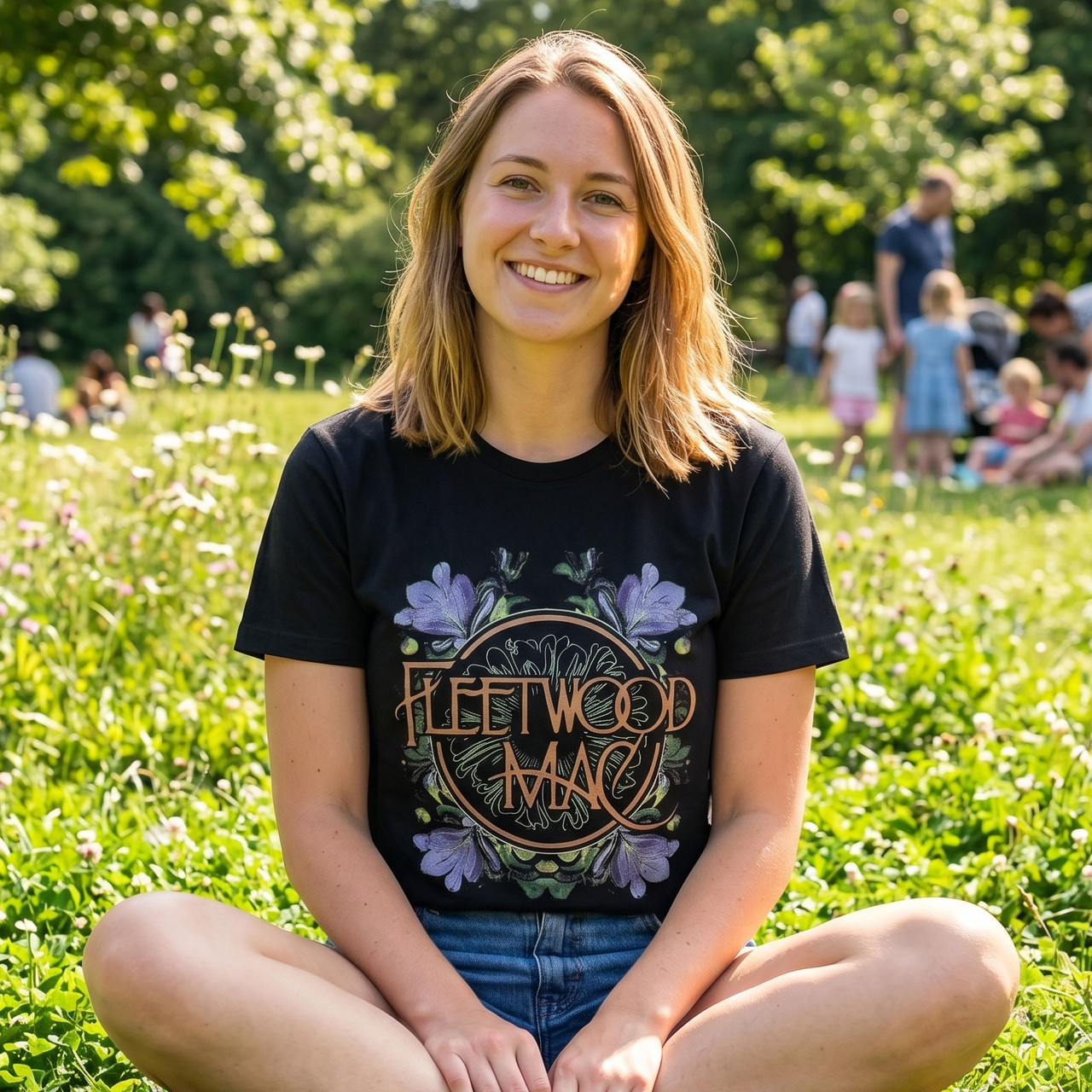 Fleetwood Mac Unisex Premium Carbon T-Shirt: Circle Floral (Black) - 2