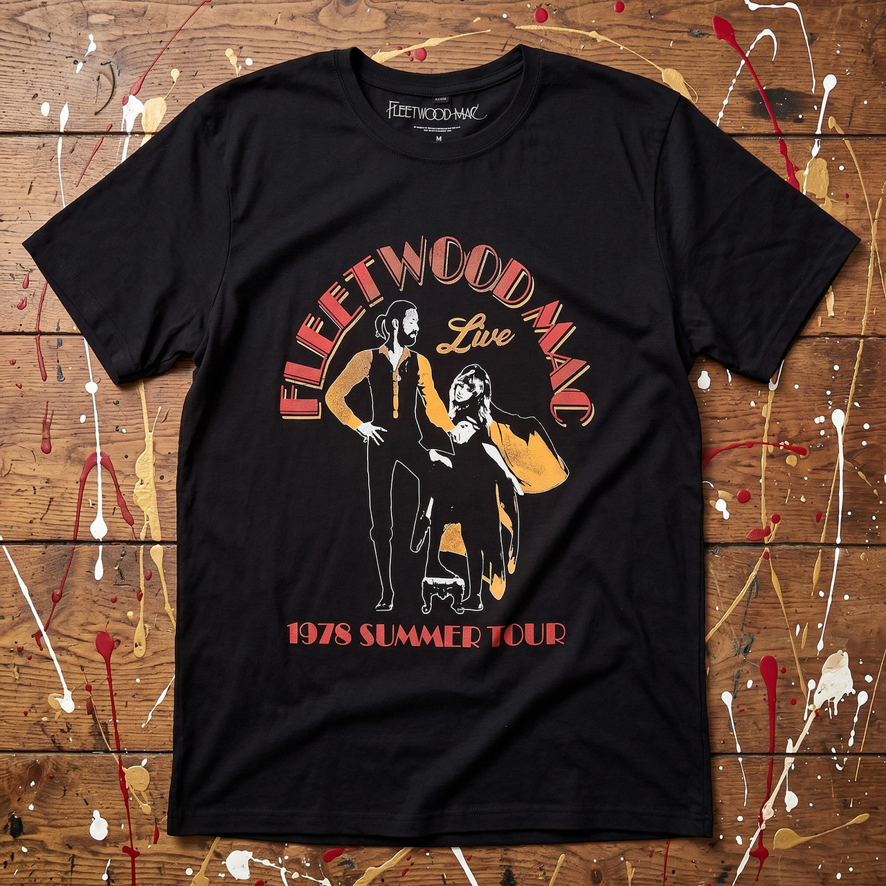Fleetwood Mac Unisex Premium Carbon T-Shirt: Summer Tour (Black) (Back Print) - 2
