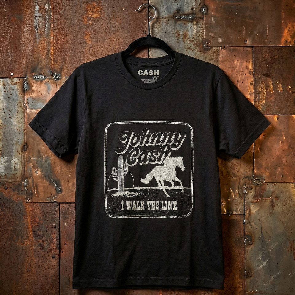 Johnny Cash Unisex Premium Carbon T-Shirt: I Walk The Line (Black) - 2
