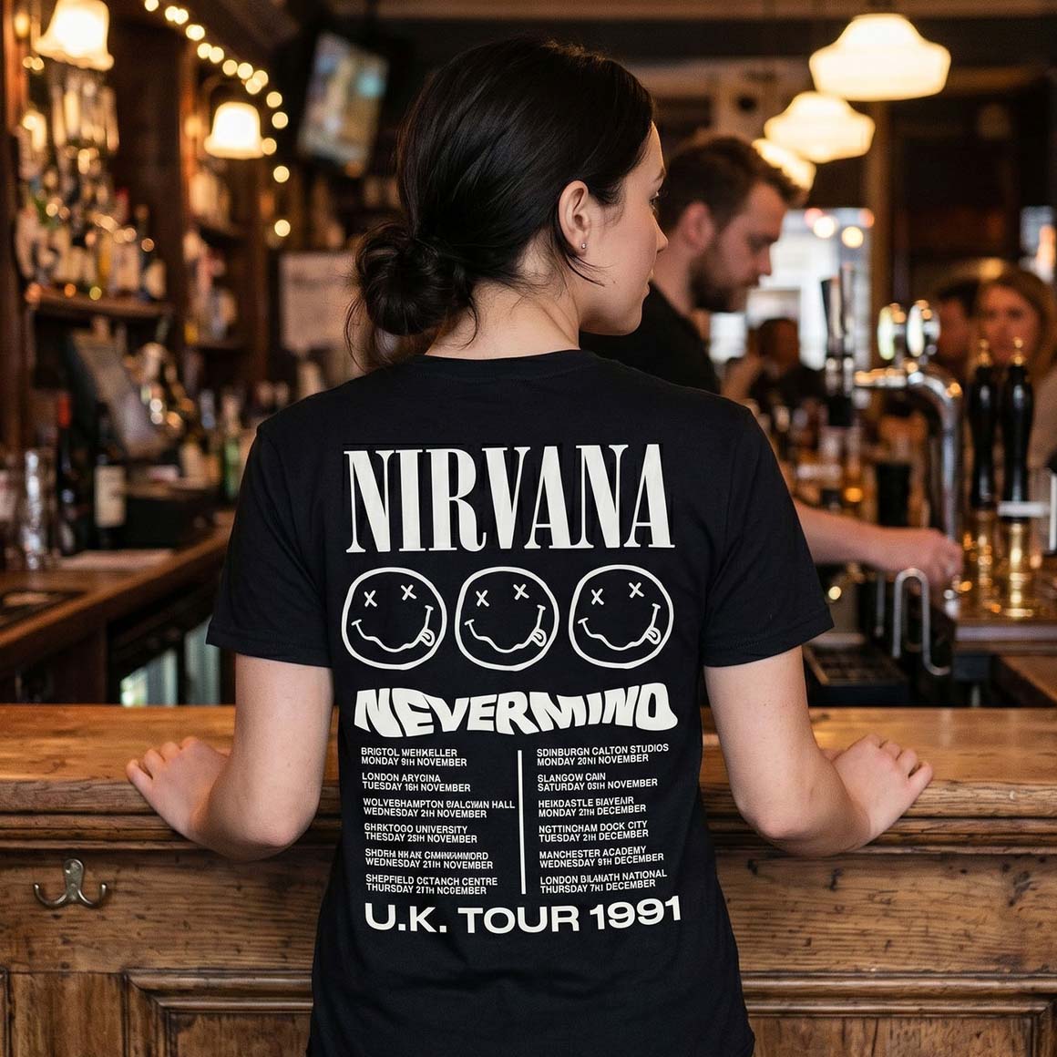 Nirvana Unisex Premium Carbon T-Shirt: Tour '91 (Black) (Back Print)