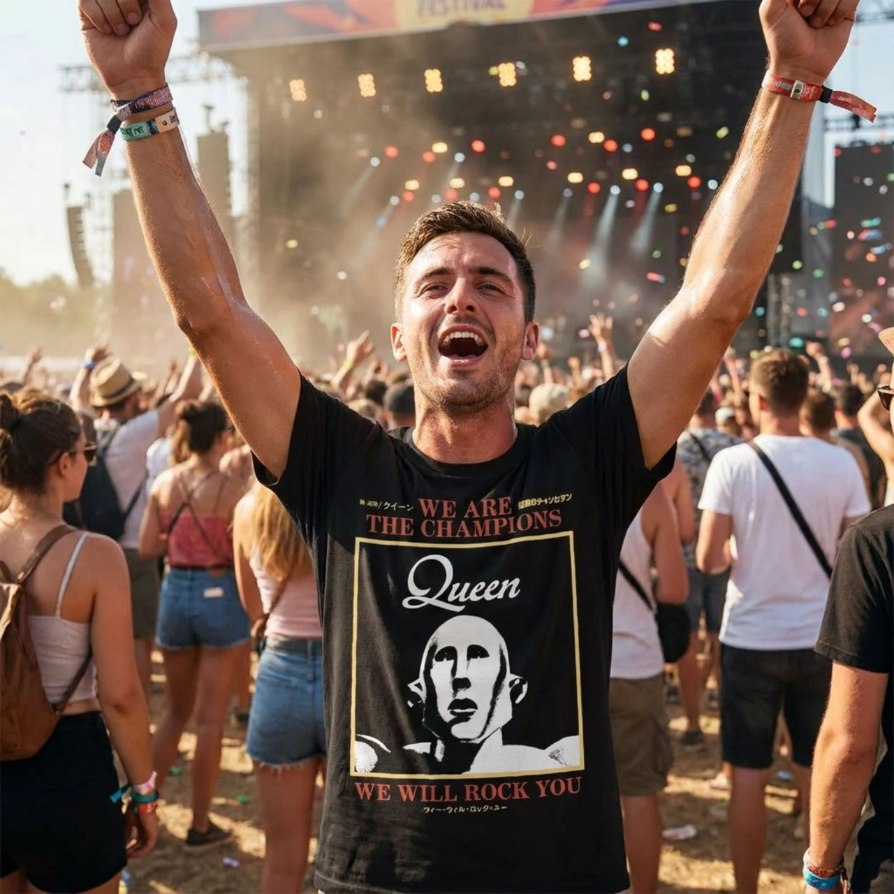 Queen Unisex Premium Carbon -T-paita: We Are The Champions (Musta)