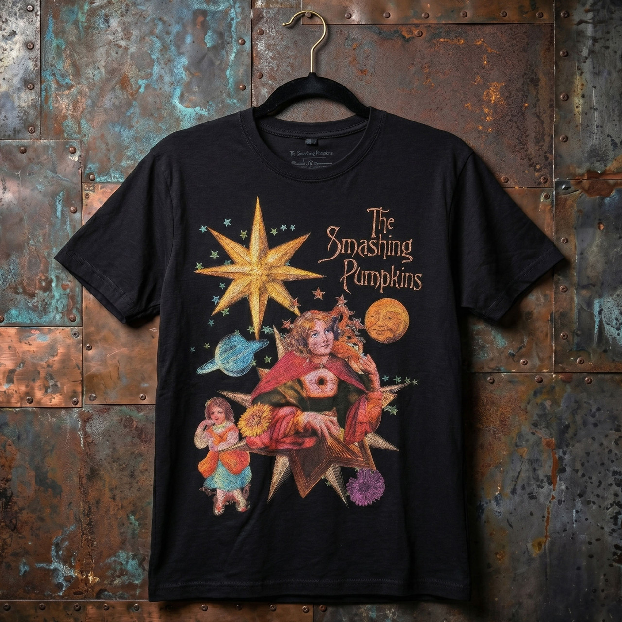 The Smashing Pumpkins Unisex Premium Carbon T-Shirt: Celestial Collage (Svart) (Ryggtryck)
