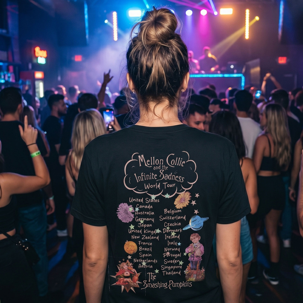 The Smashing Pumpkins Unisex Premium Carbon T-Shirt: Celestial Collage (Svart) (Ryggtryck) - 2