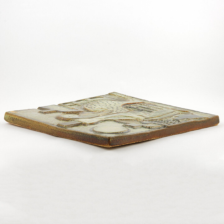 Noomi Backhausen (1970s) Quadratic Wall Plaque with Couple on a Bench Motif 33 cm #3586