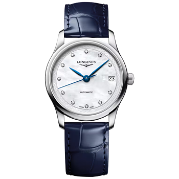 L2.450.4.87.2 Longines Master Collection 34 pärlemor med diamant index och alligatorband