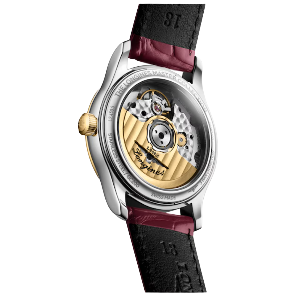L2.450.5.87.2 Longines Master Collection 34 pärlemor och guld med alligatorband baksida