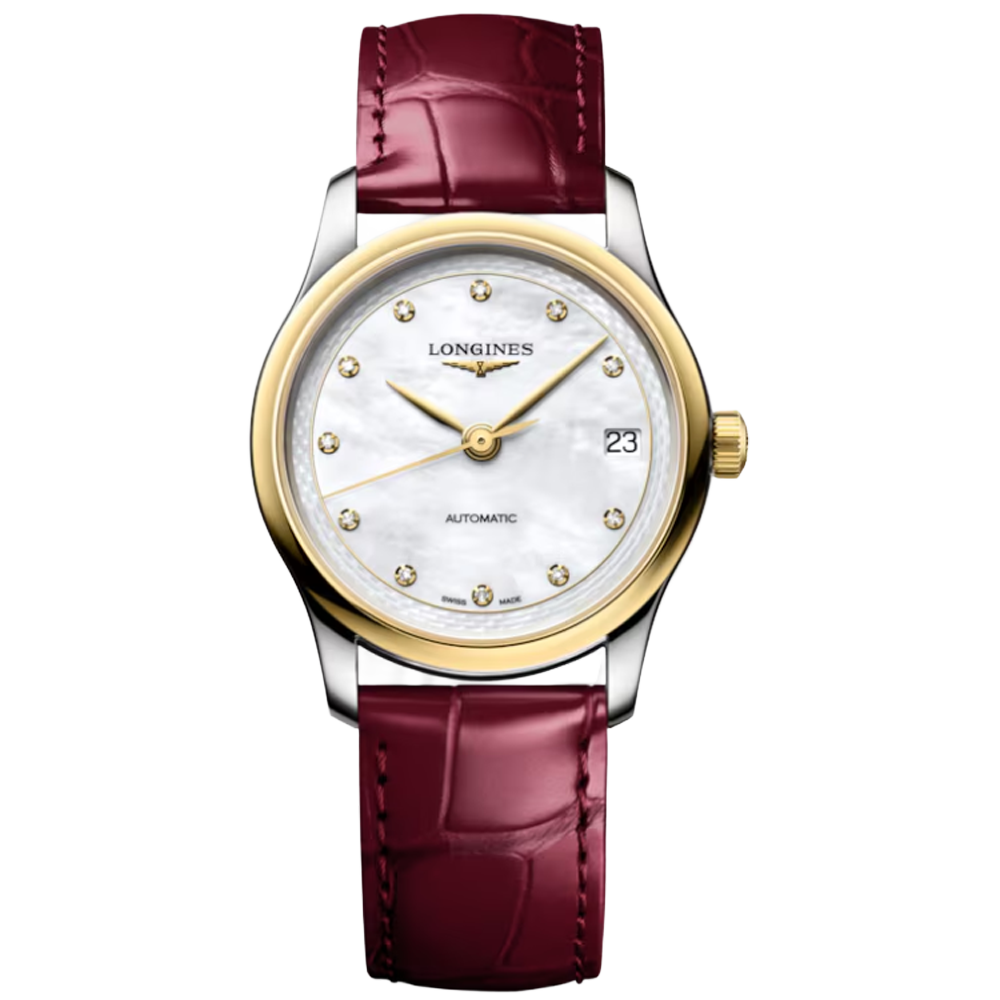 L2.450.5.87.2 Longines Master Collection 34 pärlemor och guld med alligatorband