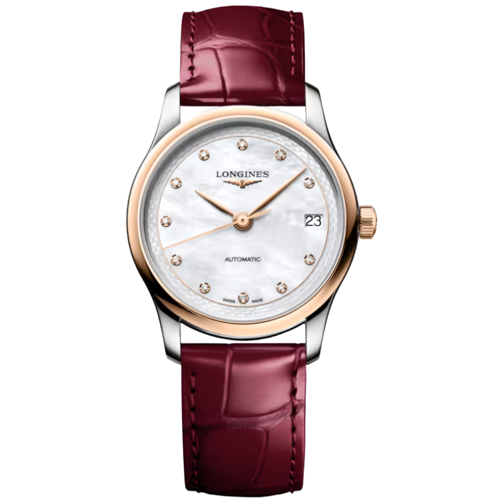 L2.450.5.89.2 Longines Master Collection 34 pärlemor och roséguld med alligatorband