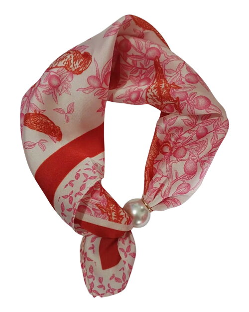 Scarf Chloe med magnet fågel röd/vit